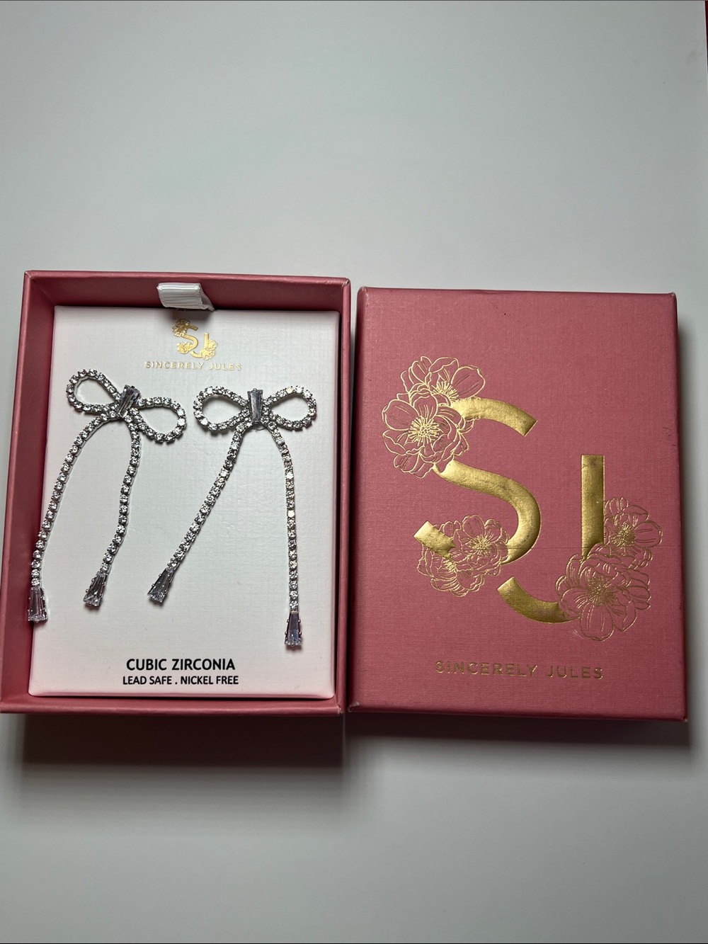 Sincerly Jules Silver Crystal Bow Drop Earrings
